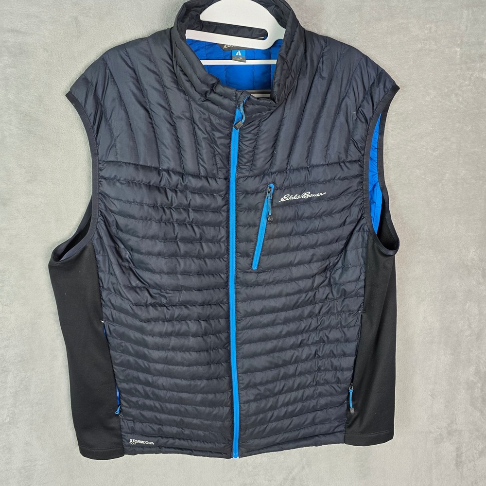 Eddie Bauer First Ascent StormDown Vest Mens XL Black Blue Puffer Goose Down